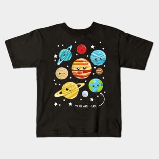 Cute Planets, Kawaii Planets, Space, Cosmos, Stars Kids T-Shirt